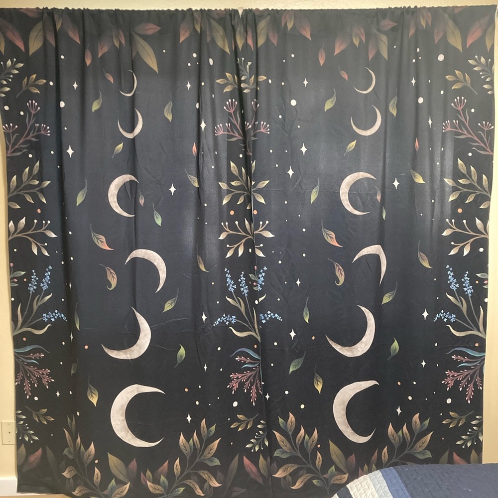 New Society6 Black Moon Floral Blackout Curtains, 50x 84 Inch, 2 Panels $140